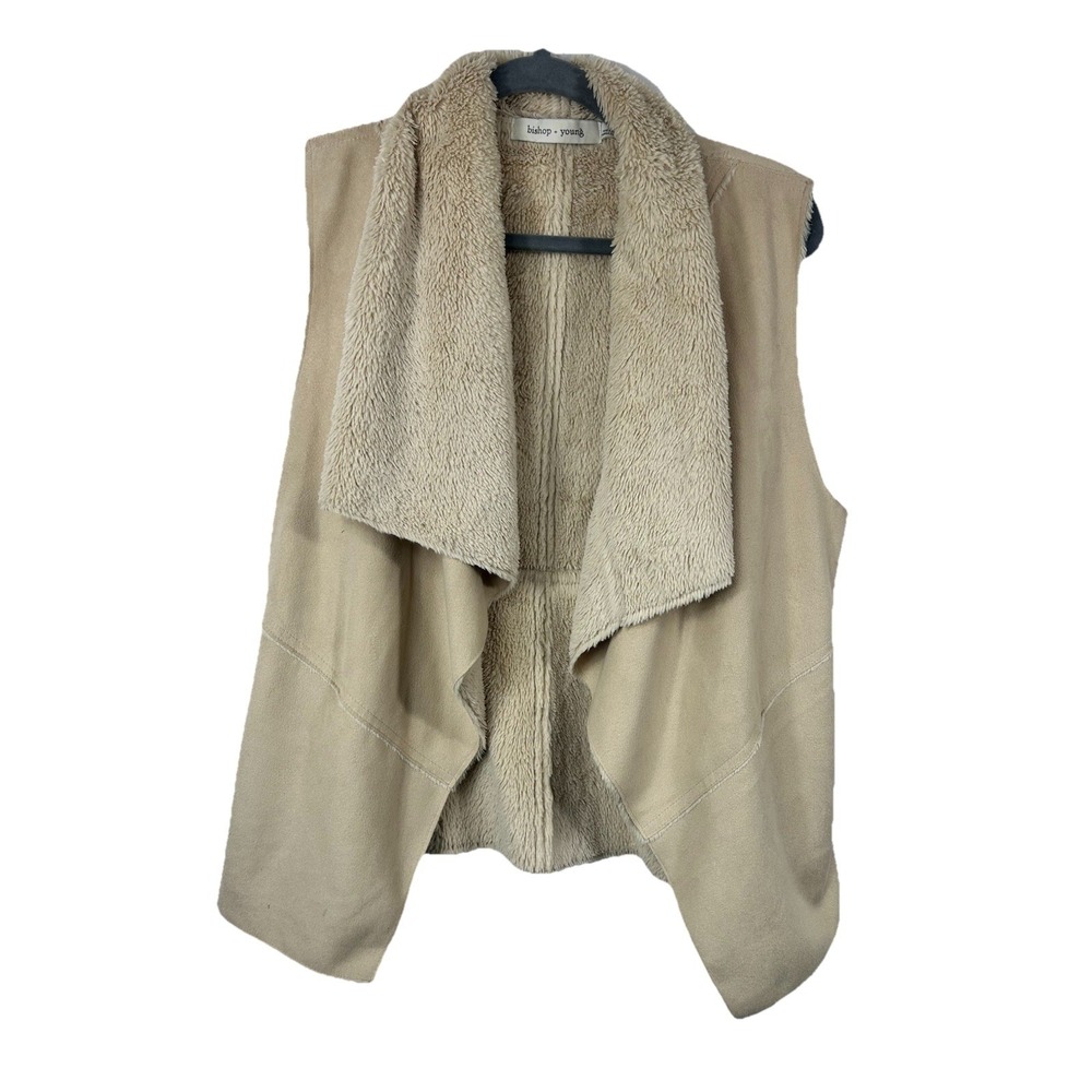 Bishop + Young Faux Suede Shearling Draped Vest Tan M‎ Boho Western Coquette